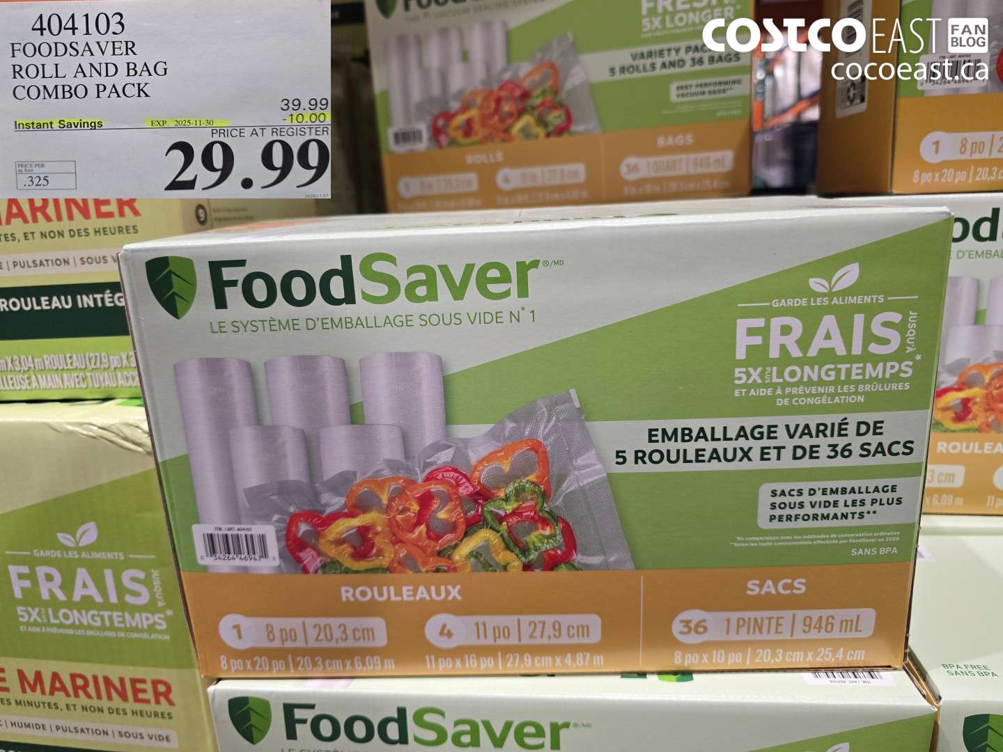 404103 FOODSAVER ROLLS AND BAG COMBO PACK ($10.00 INSTANT SAVINGS EXPIRES ON 2025-11-30) $29.99