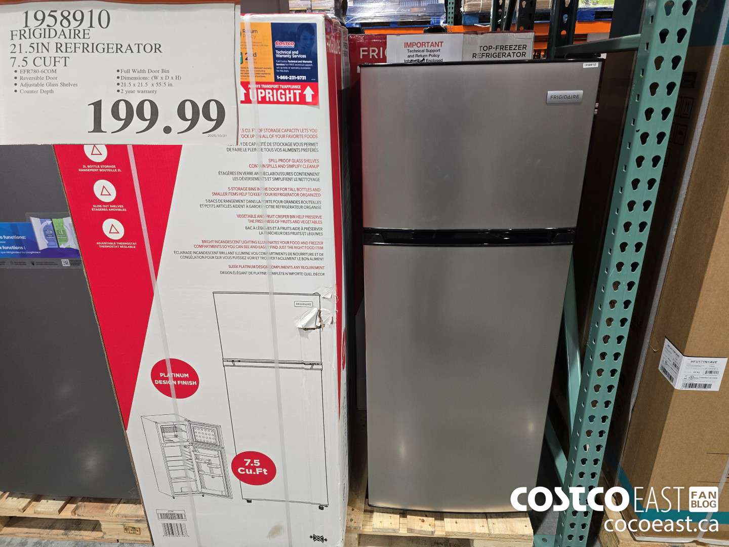 1958910 FRIGIDAIRE 21.5IN REFRIGERATOR 75 CURT $199.99