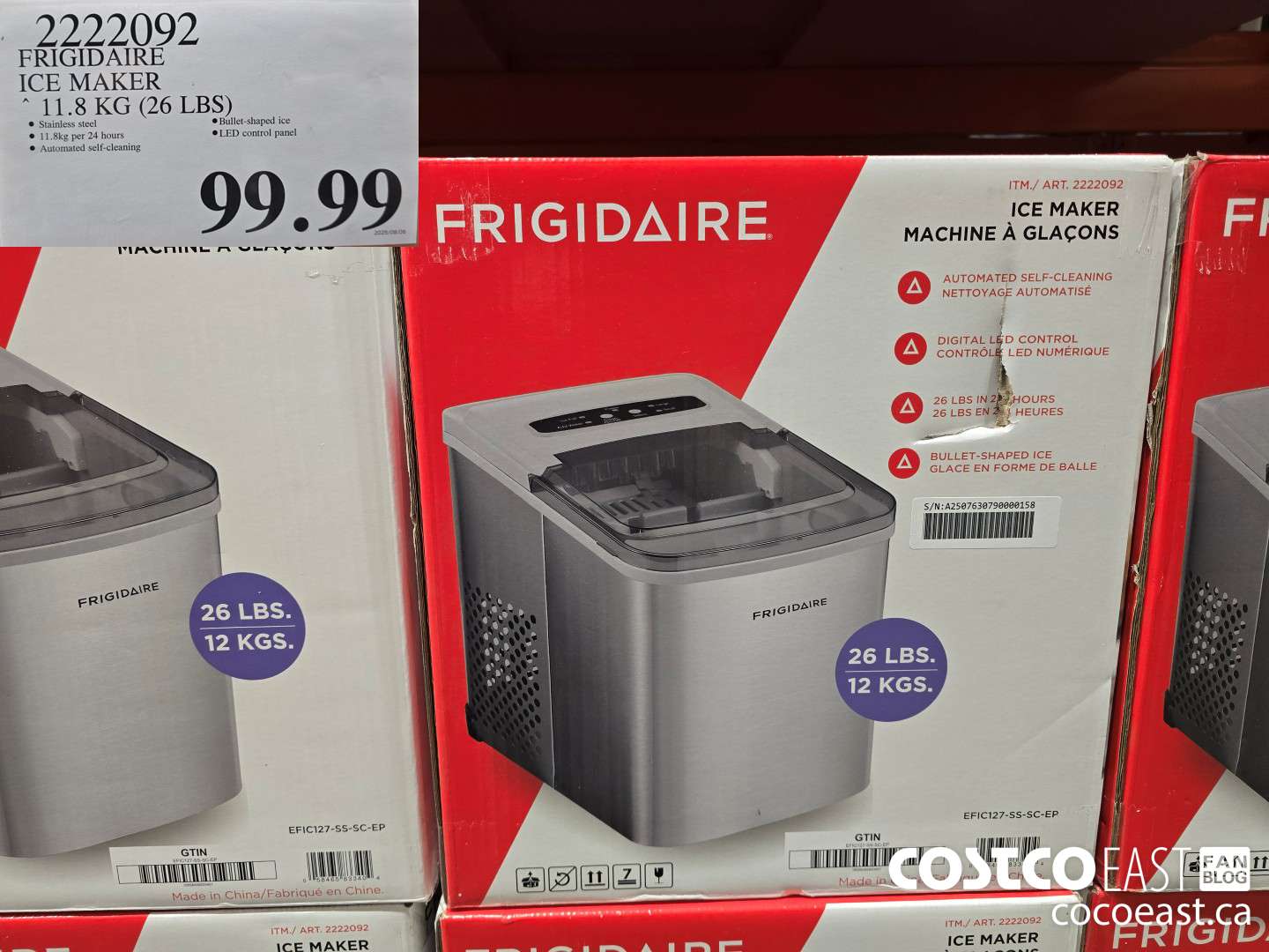 2222902 FRIGIDAIRE ICE MAKER 11.8 KG (26 LBS) $99.99