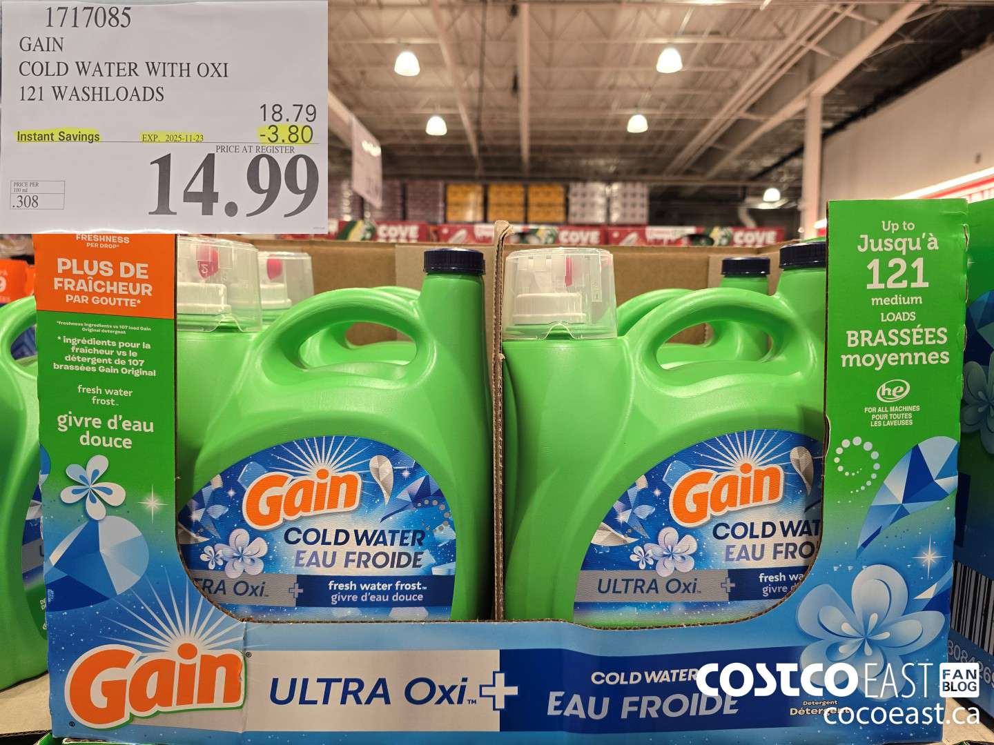 1717085 GAIN COLD WATER WITH OXI 121 wash loads ($3.80 INSTANT SAVINGS EXPIRES ON 2025-11-23) $14.99