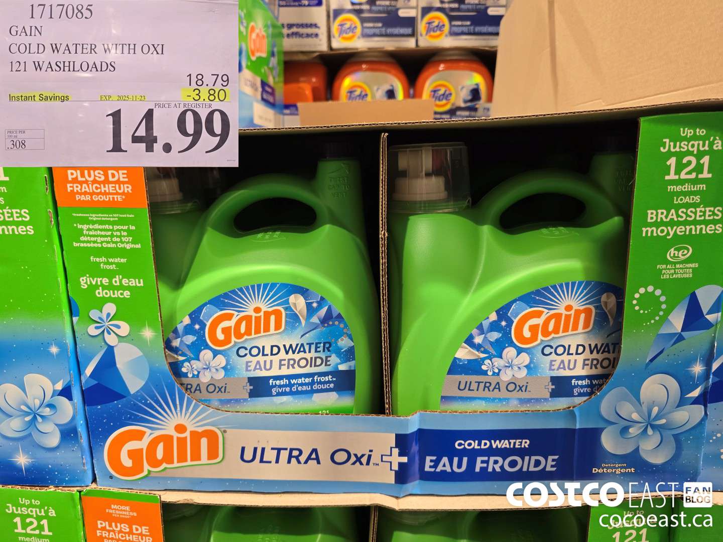 1717085 GAIN COLD WATER WITH OXI 121 wash loads ($3.80 INSTANT SAVINGS EXPIRES ON 2025-11-23) $14.99