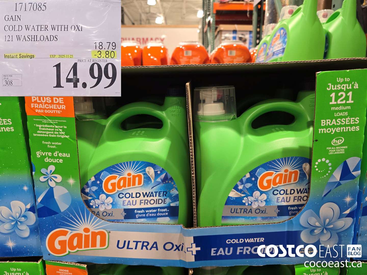 1717085 GAIN COLD WATER WITH OXI 121 wash loads ($3.80 INSTANT SAVINGS EXPIRES ON 2025-11-23) $14.99
