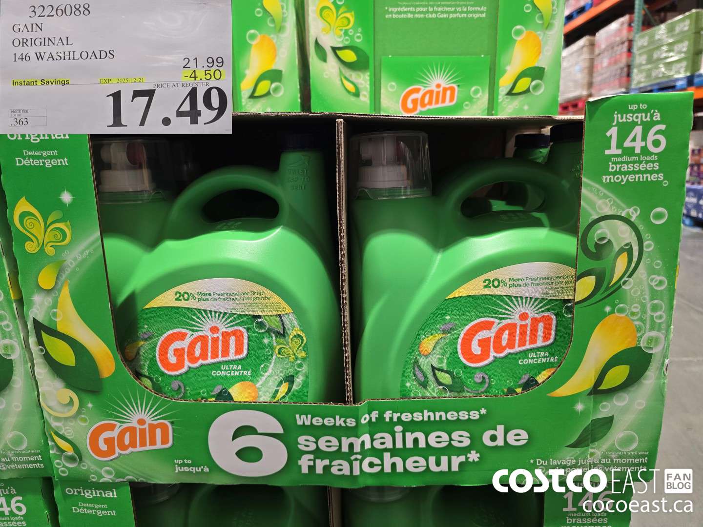 3226088 GAIN ORIGINAL 146 WASHLOADS ($4.50 INSTANT SAVINGS EXPIRES ON 2025-12-21) $17.49