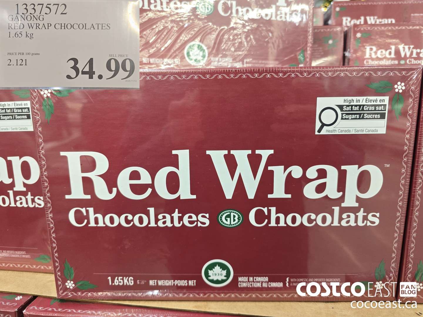1337572 GANONG RED WRAP CHOCOLATES 1.65 kg $34.99