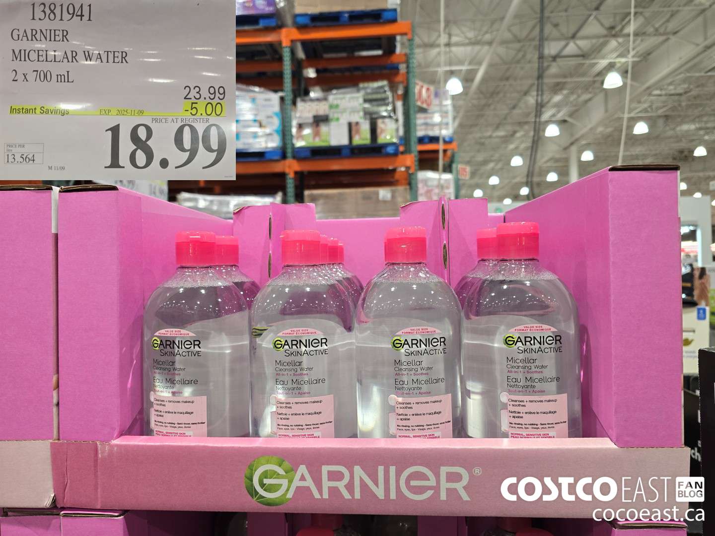 1381941 GARNIER MICELLAR WATER 2 x 700 mL  ($5.00 INSTANT SAVINGS EXPIRES ON 2025-11-09) $18.99