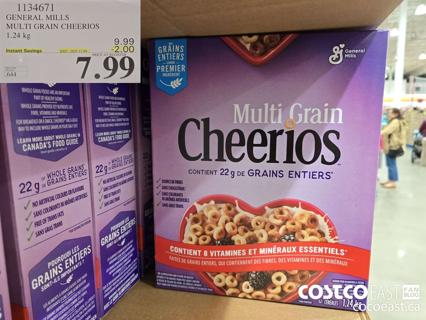 1134671 GENERAL MILLS MULTI-GRAIN CHEERIOS 1.24 KG ($2.00 INSTANT SAVINGS EXPIRES ON 2025-11-09) $7.99