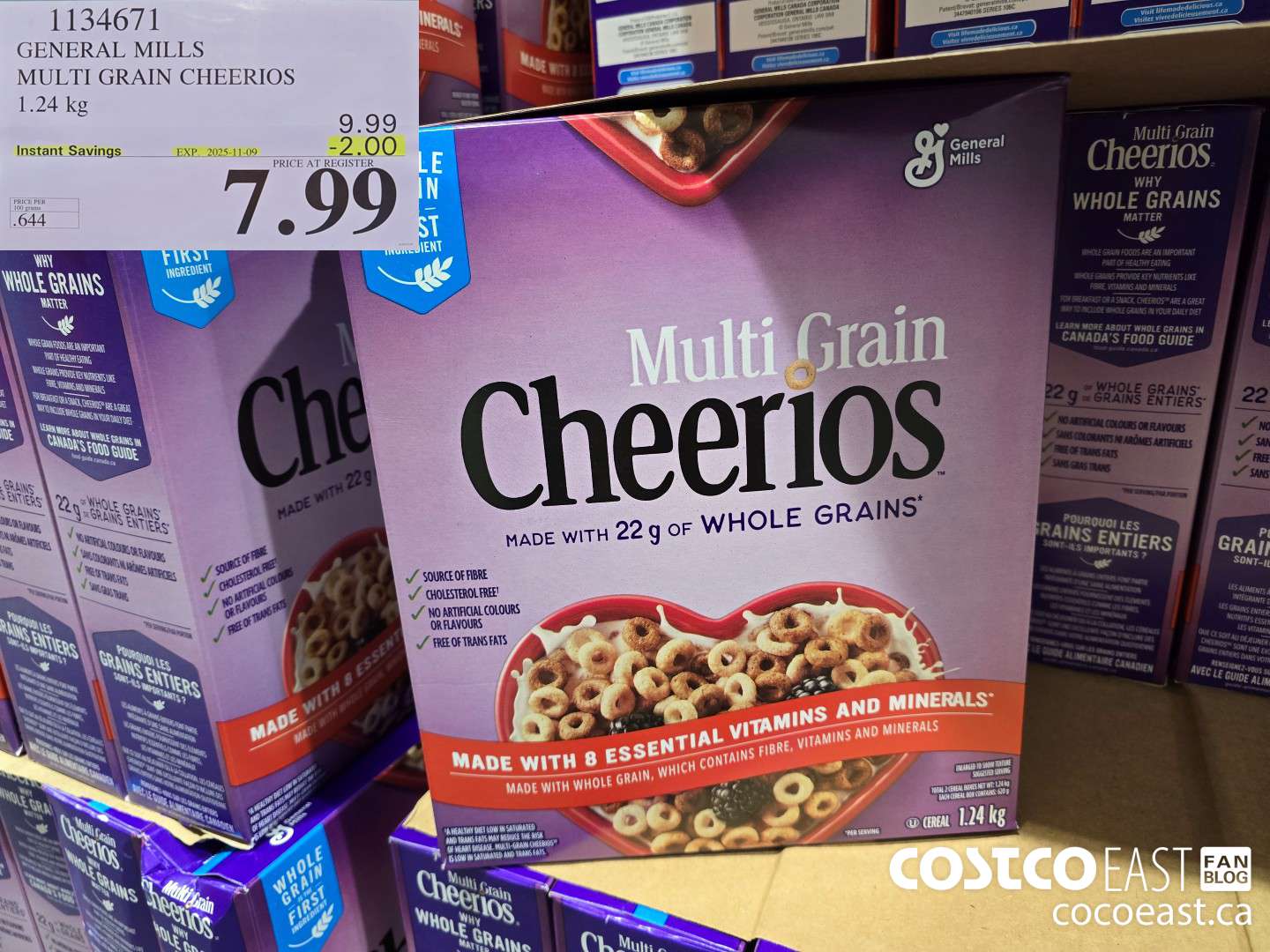 1134671 GENERAL MILLS MULTI-GRAIN CHEERIOS 1.24 KG ($2.00 INSTANT SAVINGS EXPIRES ON 2025-11-09) $7.99