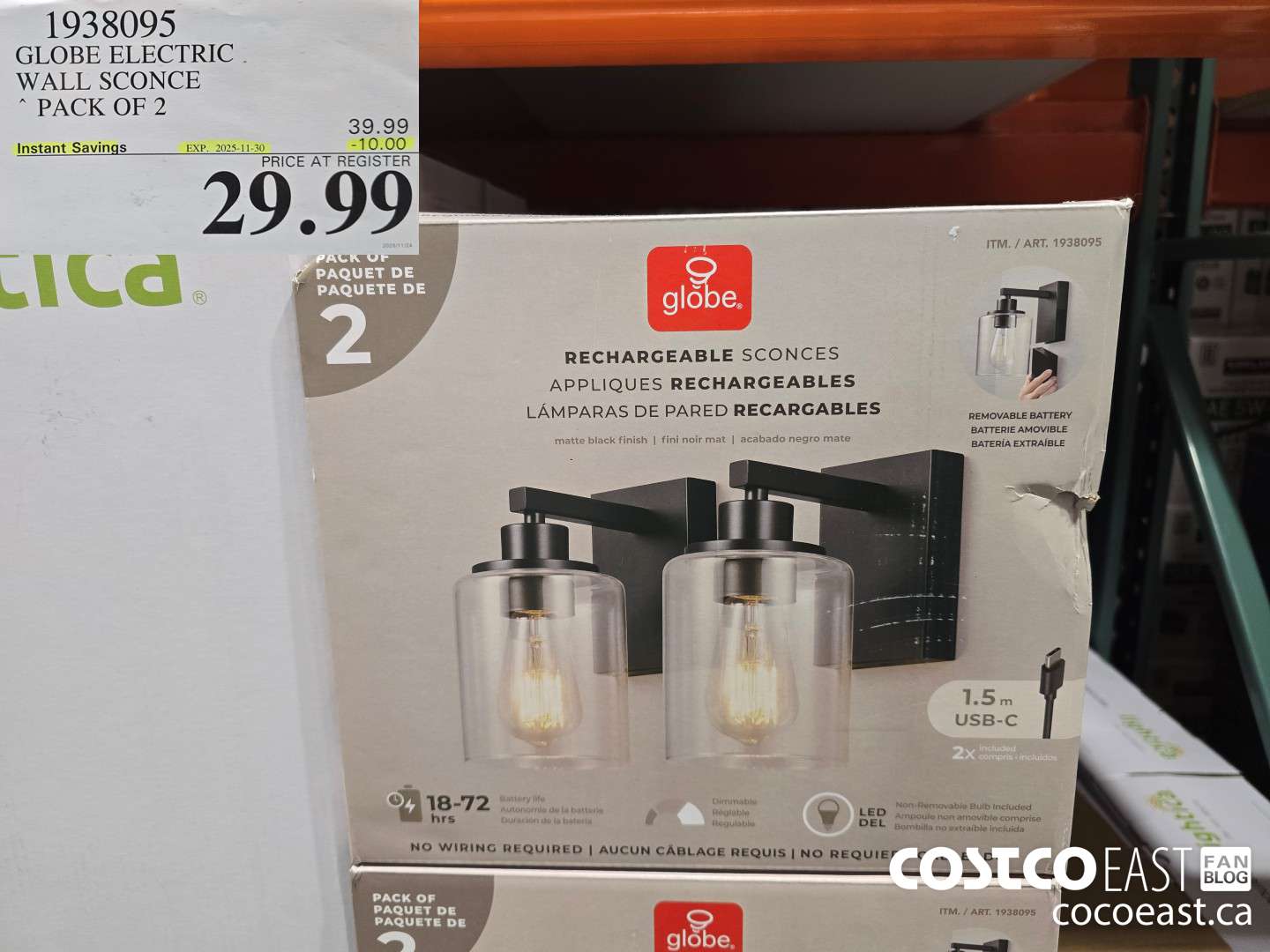 1938095 GLOBE ELECTRIC WALL SCONCE PACK OF 2 ($10.00 INSTANT SAVINGS EXPIRES ON 2025-11-30) $29.99