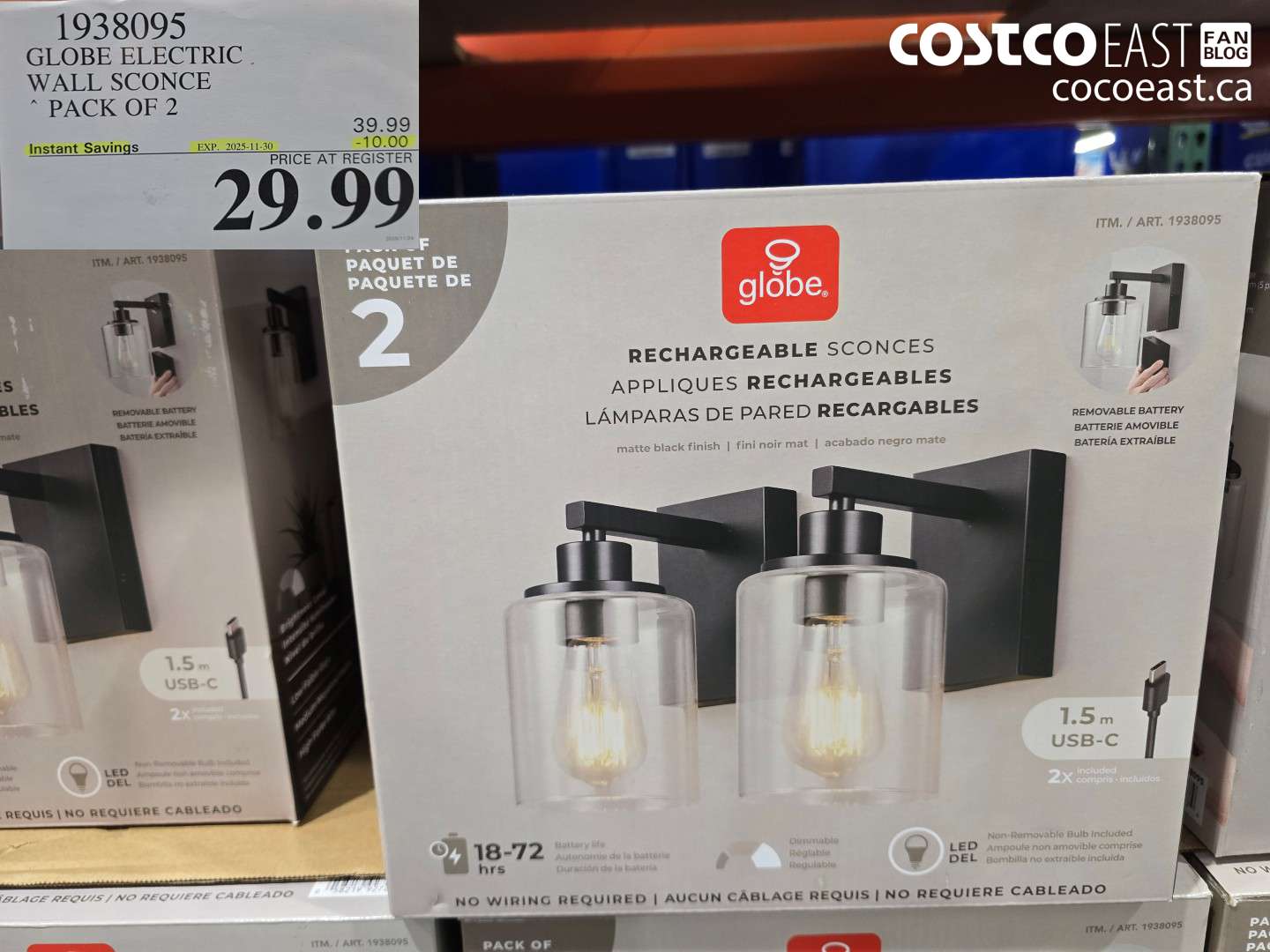 1938095 GLOBE ELECTRIC WALL SCONCE PACK OF 2 ($10.00 INSTANT SAVINGS EXPIRES ON 2025-11-30) $29.99