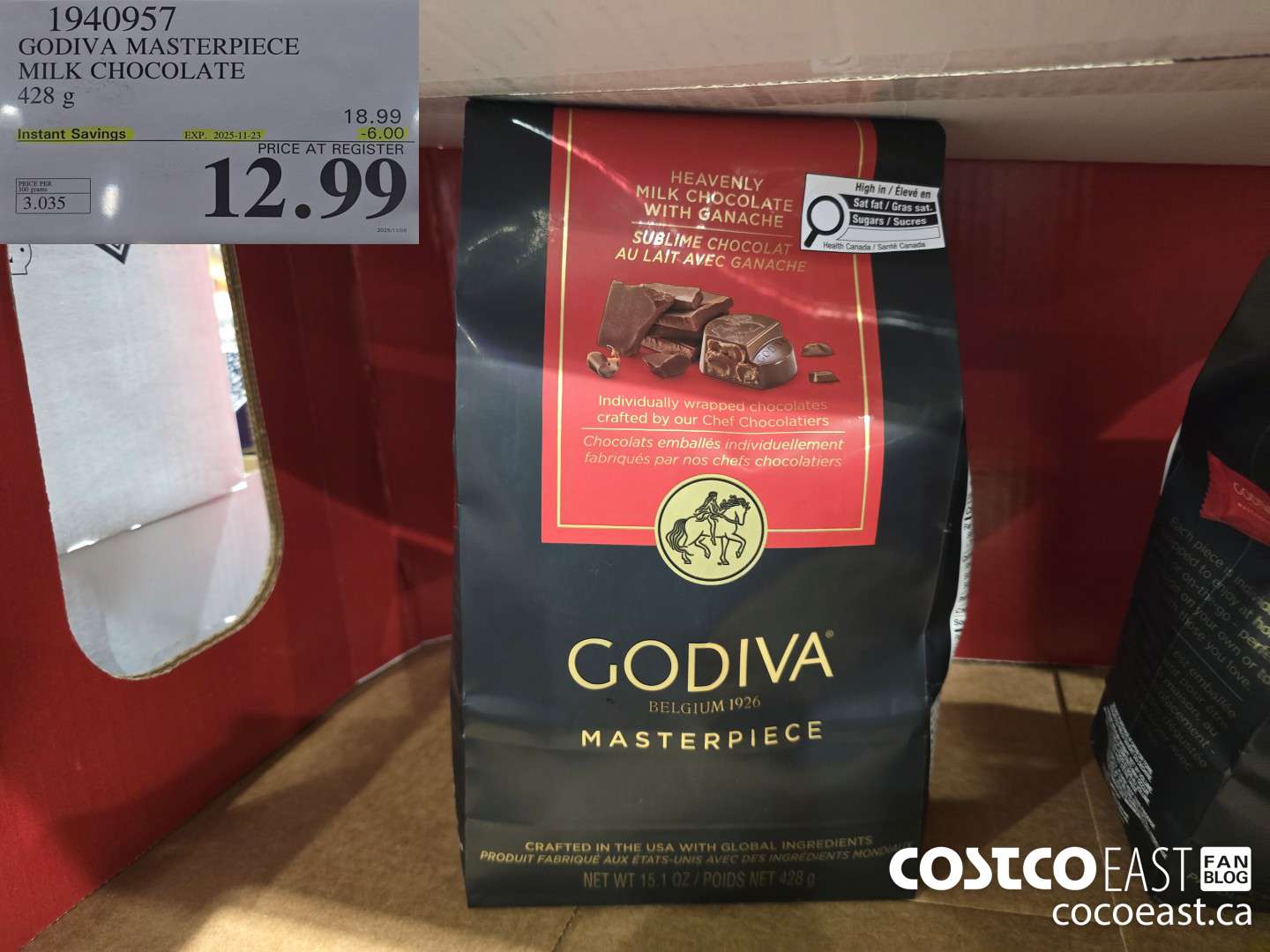 1940957 GODIVA MASTERPIECE MILK CHOCOLATE 428 g ($6.00 INSTANT SAVINGS EXPIRES ON 2025-11-23) $12.99