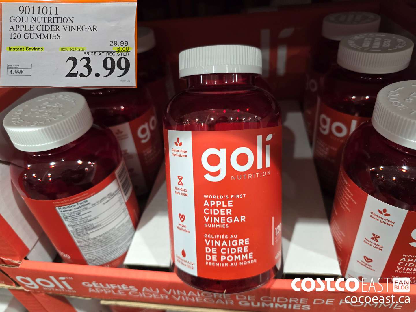 9011011 GOLI NUTRITION APPLE CIDER VINEGAR 120 GUMMIES ($6.00 INSTANT SAVINGS EXPIRES ON 2025-11-23) $23.99
