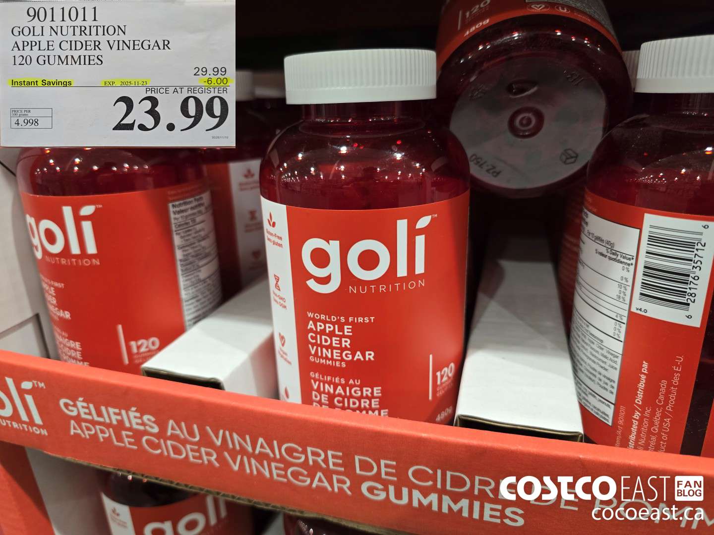 9011011 GOLI NUTRITION APPLE CIDER VINEGAR 120 GUMMIES ($6.00 INSTANT SAVINGS EXPIRES ON 2025-11-23) $23.99