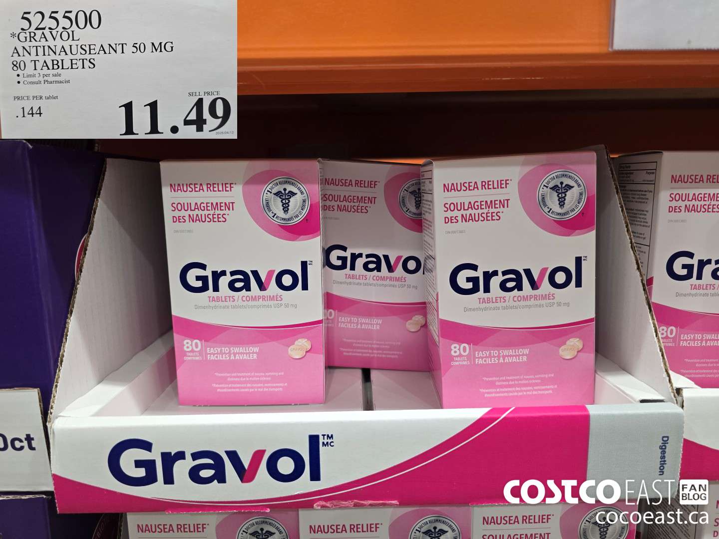 525500 GRAVOL ANTINAUSEANT 50MG 80 TABLETS $11.49