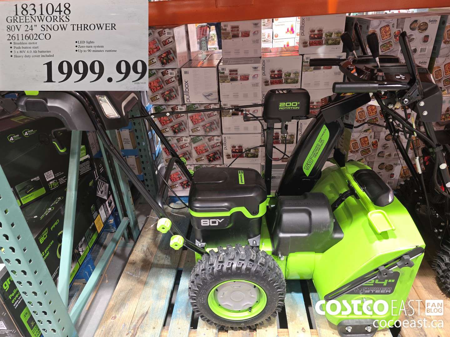 1831048 GREENWORKS 80V 24° SNOW THROWER 2611602CO $1999.99