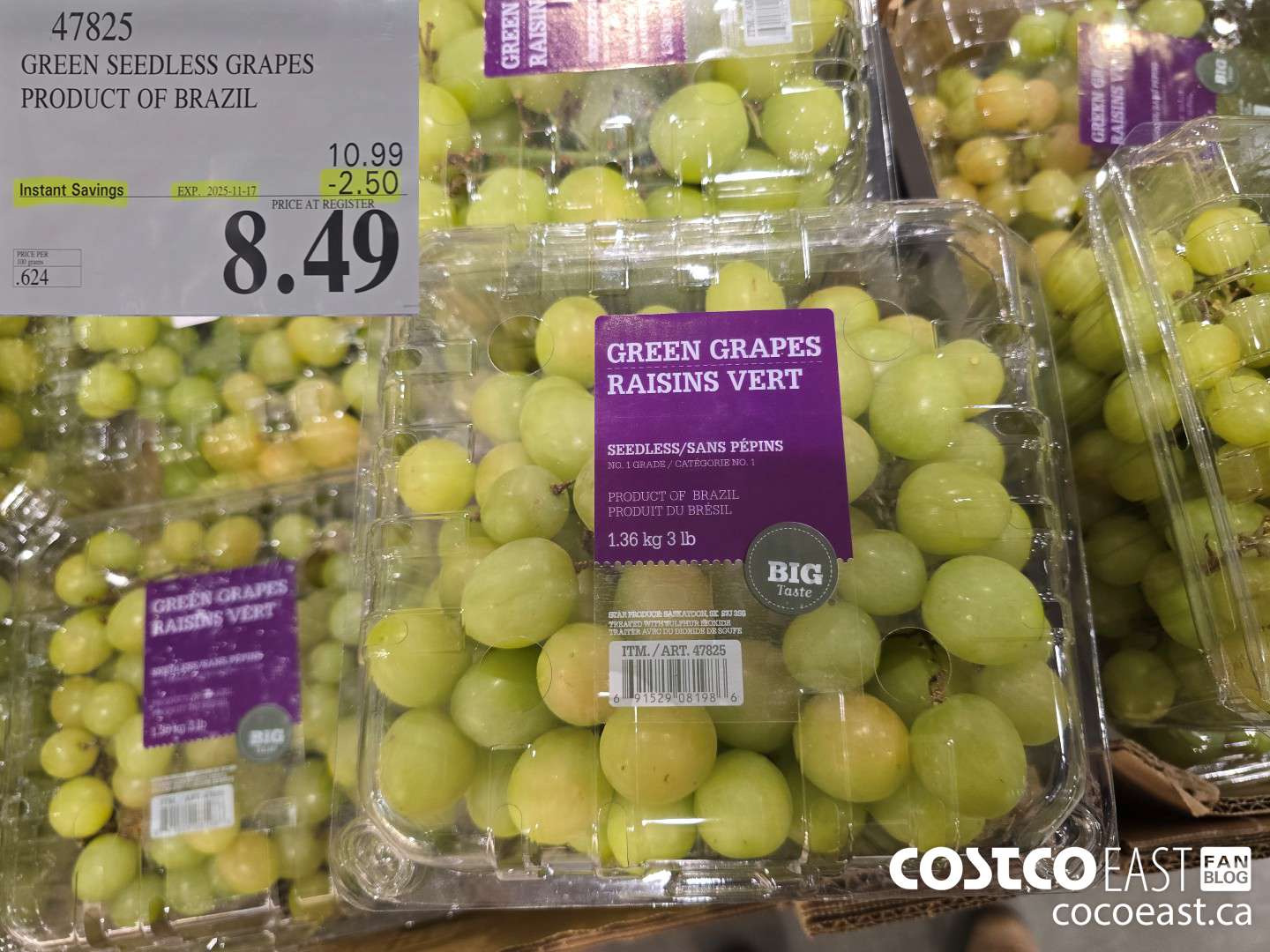 47825 GREEN SEEDLESS GRAPES PRODUCT OF BRAZIL ($2.50 INSTANT SAVINGS EXPIRES ON 2025-11-17) $8.49