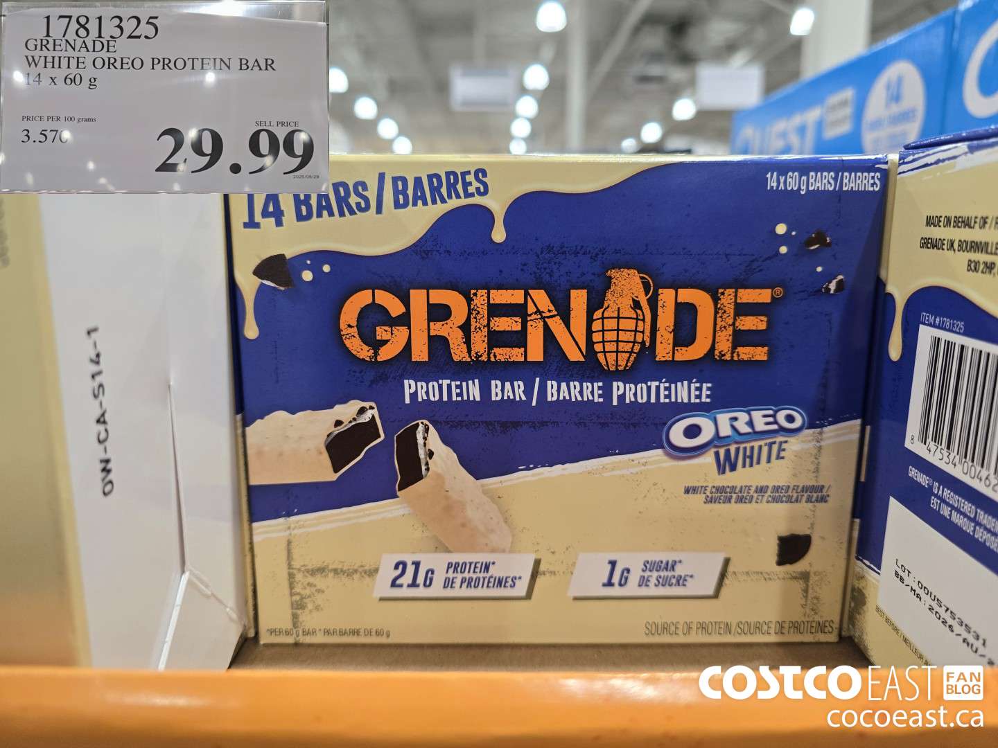 1781325 GRENADE WHITE OREO PROTEIN BAR 14 X 60 G $29.99