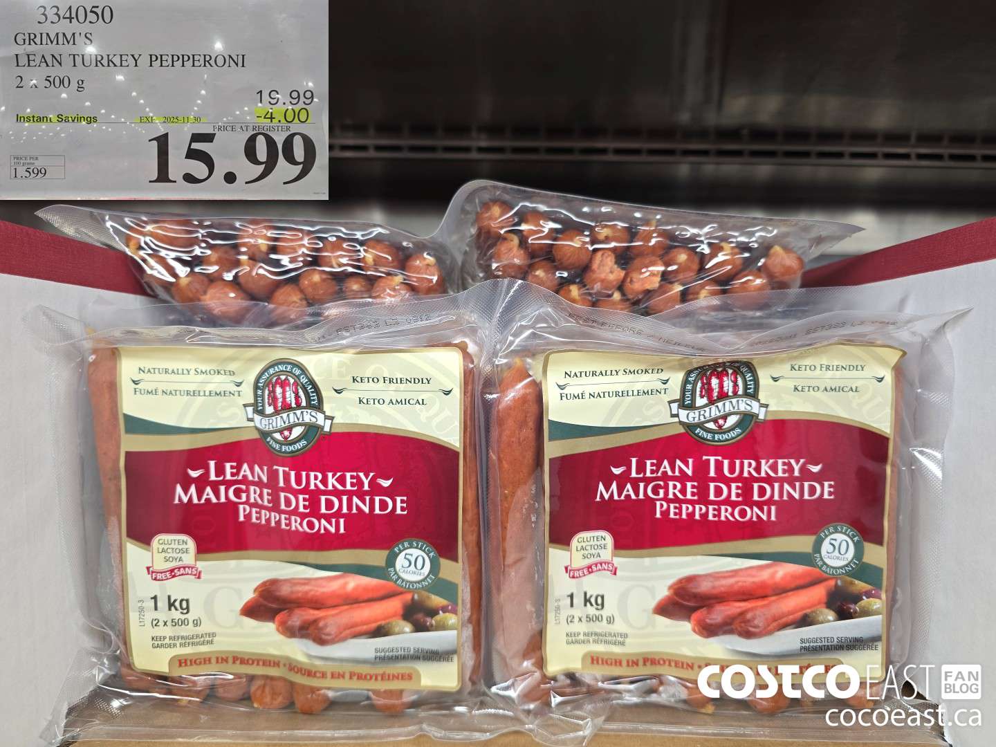 334050 GRIMM'S LEAN TURKEY PEPPERONI 2 X 500 G ($4.00 INSTANT SAVINGS EXPIRES ON 2025-11-30) $15.99