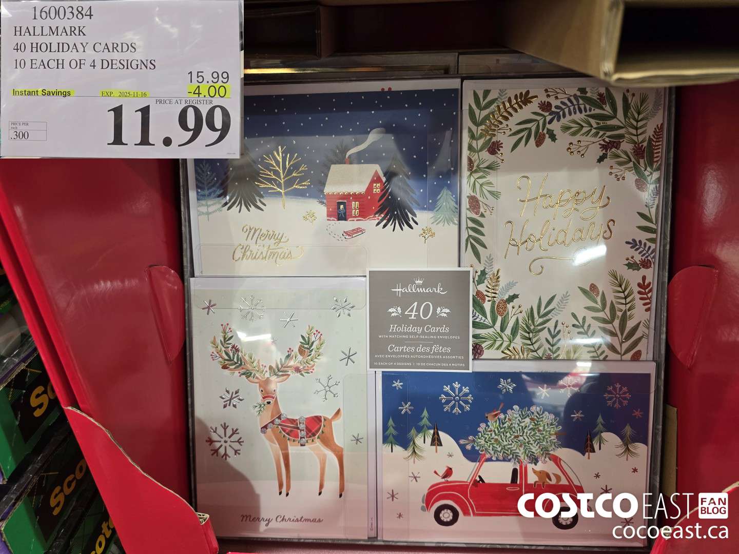 1600384 HALLMARK 40 HOLIDAY CARDS 10 EACH OF 4 DESIGNS ($4.00 INSTANT SAVINGS EXPIRES ON 2025-11-16) $11.99
