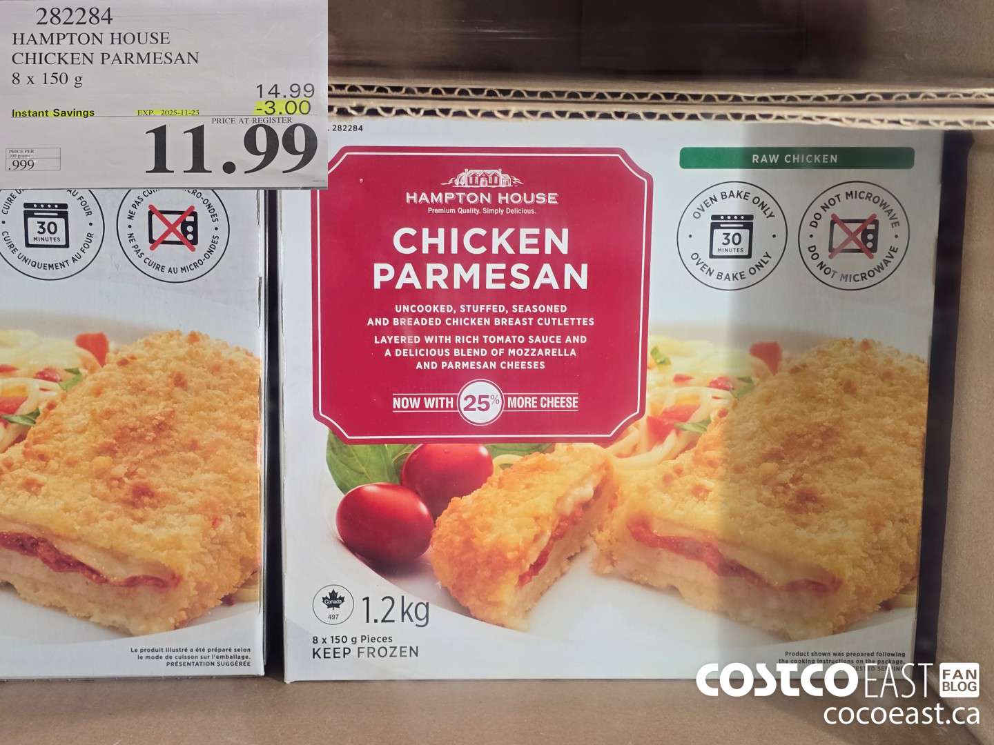 282284 HAMPTON HOUSE CHICKEN PARMESAN 8 X 150 G ($3.00 INSTANT SAVINGS EXPIRES ON 2025-11-23) $11.99