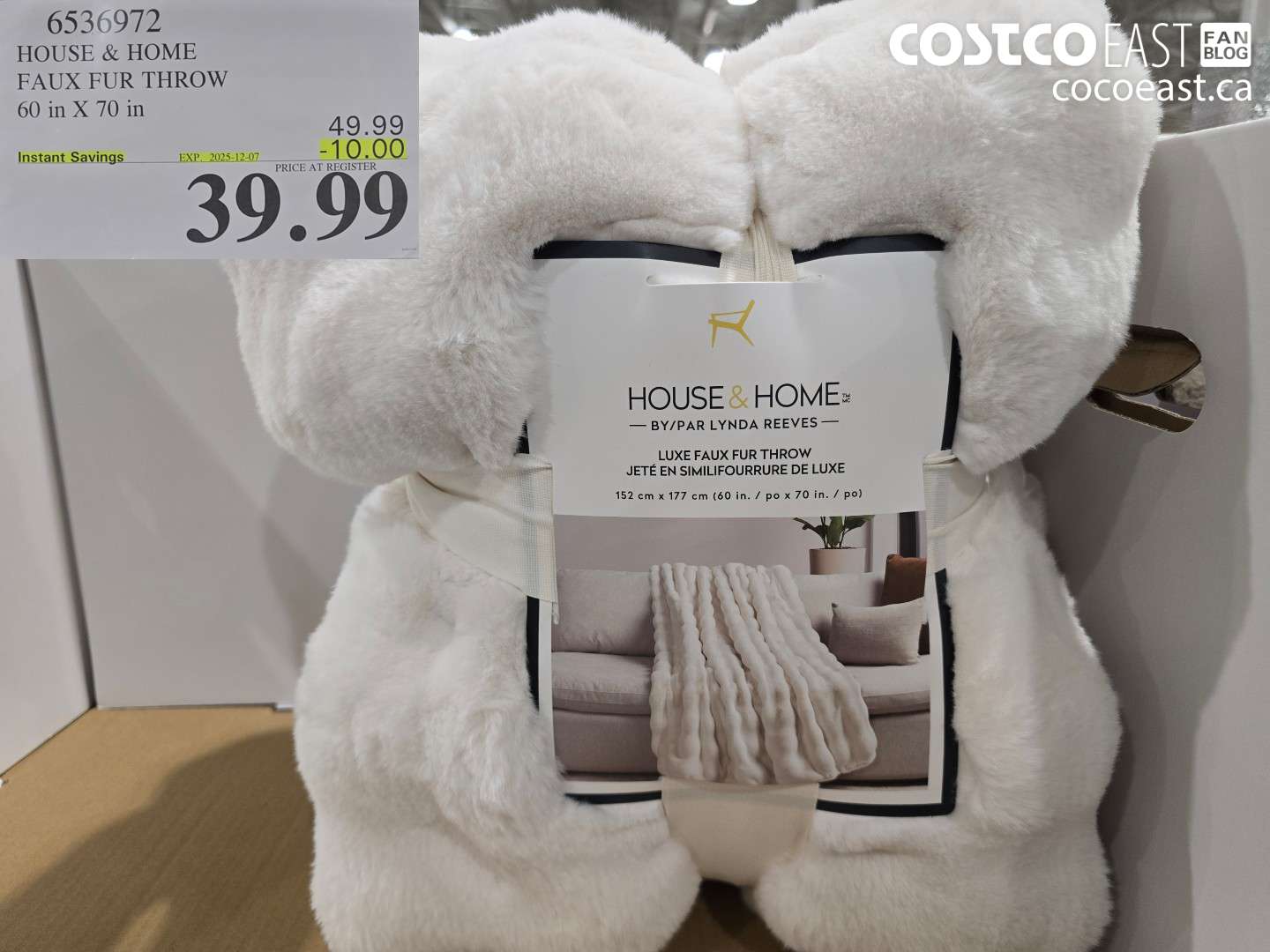 6536972 HOUSE & HOME FAUX FUR THROW 60 IN X 70 IN ($10.00 INSTANT SAVINGS EXPIRES ON 2025-12-07) $39.99