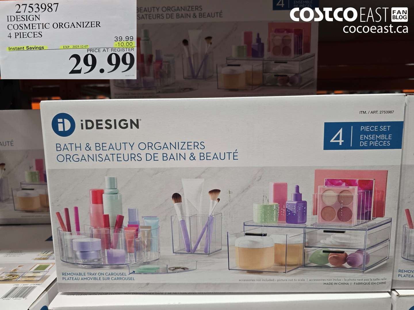 2753987 IDESIGN COSMETIC ORGANIZER 4 PIECES ($10.00 INSTANT SAVINGS EXPIRES ON 2025-12-07) $29.99