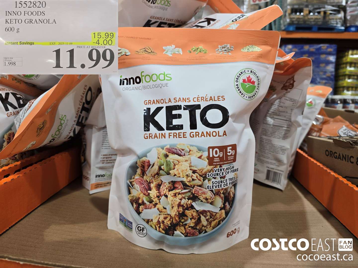 1552820 INNO FOODS KETO GRANOLA 600 G ($4.00 INSTANT SAVINGS EXPIRES ON 2025-11-09) $11.99