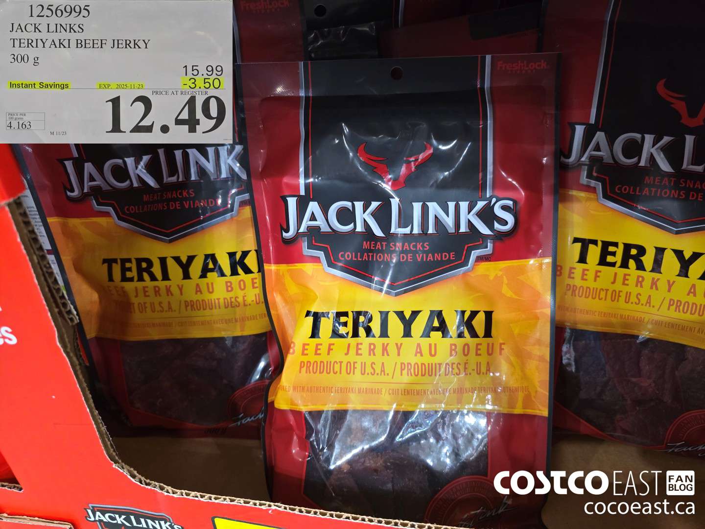 1256995 JACK LINKS TERIYAKI BEEF JERKY 300G ($3.50 INSTANT SAVINGS EXPIRES ON 2025-11-23) $12.49