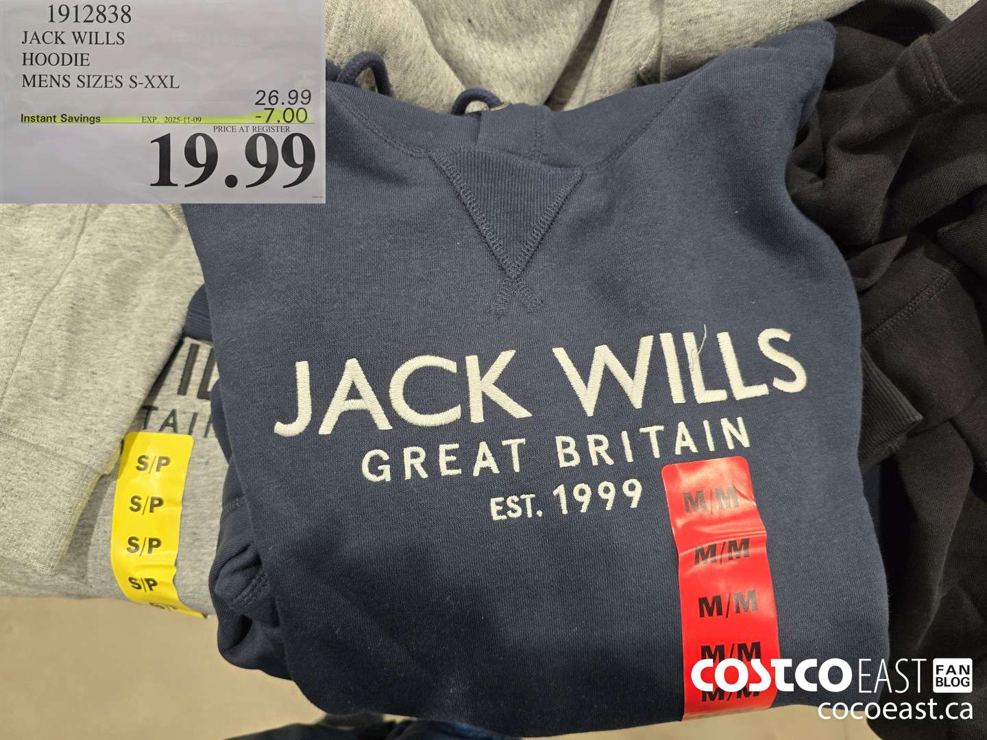 1912838 JACK WILLS HOODIE MENS SIZES S - XXL ($7.00 INSTANT SAVINGS EXPIRES ON 2025-11-09) $19.99