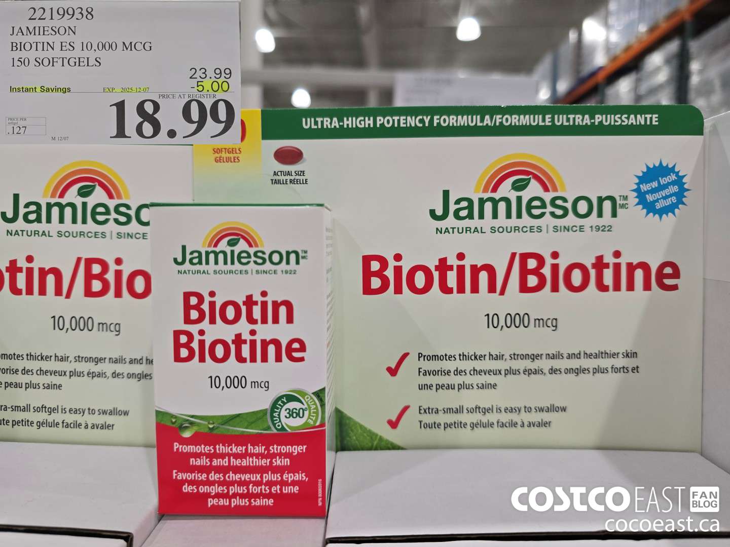 2219938 JAMIESON BIOTIN ES 10,000 MCG 150 SOFTGELS ($5.00 INSTANT SAVINGS EXPIRES ON 2025-12-07) $18.99