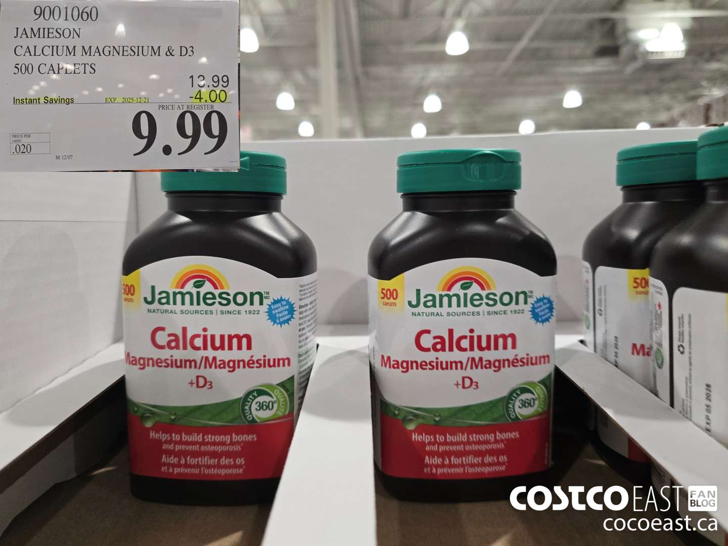 9001060 JAMIESON CALCIUM MAGNESIUM W/ D3 500 CAPLETS ($4.00 INSTANT SAVINGS EXPIRES ON 2025-12-21) $9.99