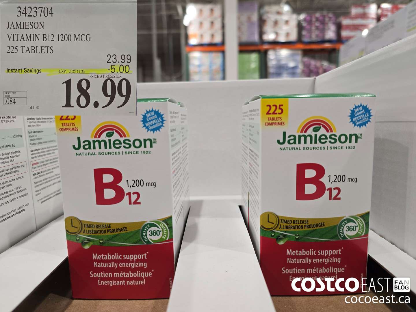 3423704 JAMIESON VITAMIN B12 1200 MCG 225 TABLETS ($5.00 INSTANT SAVINGS EXPIRES ON 2025-11-23) $18.99