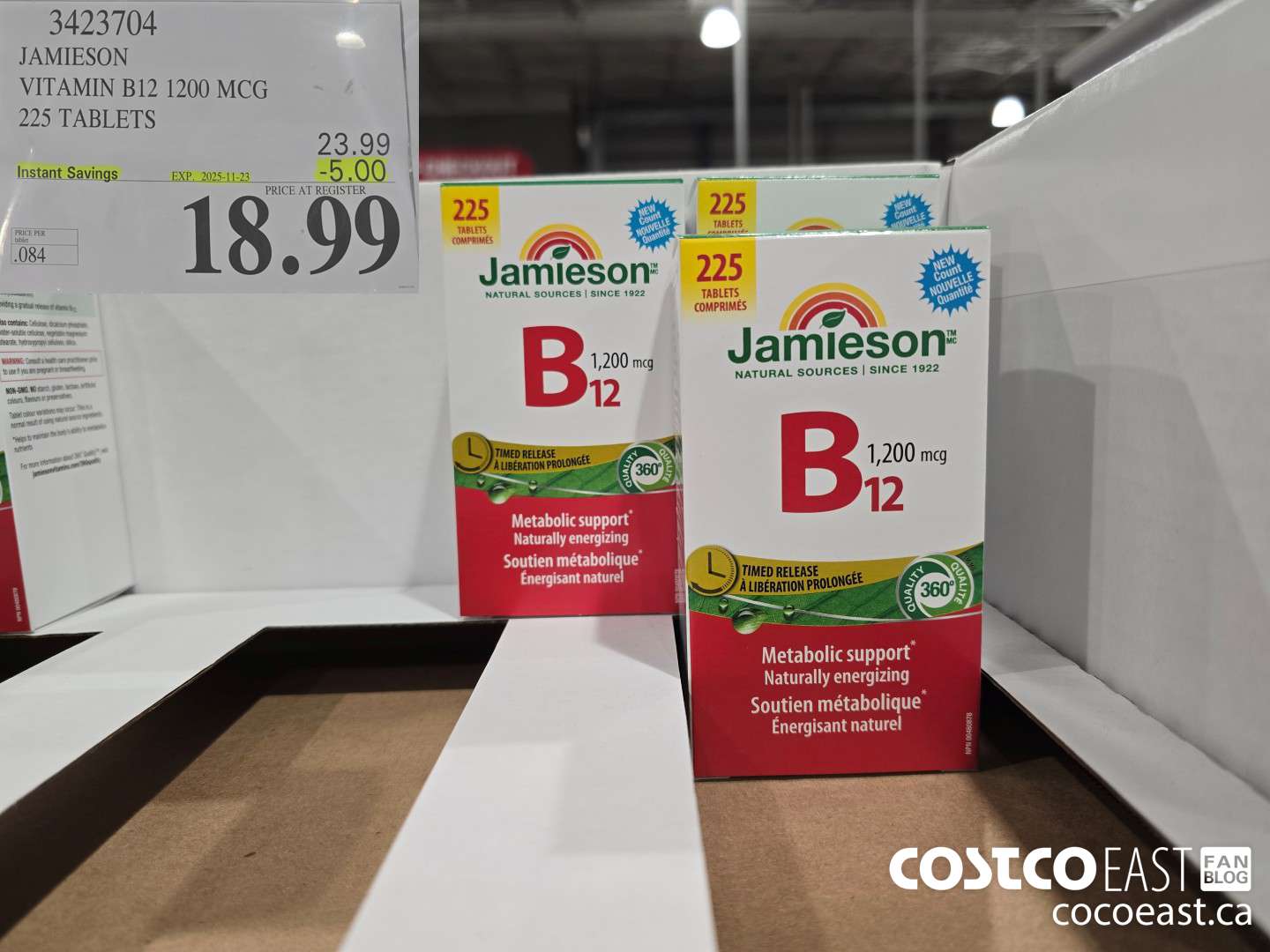 3423704 JAMIESON VITAMIN B12 1200 MCG 225 TABLETS ($5.00 INSTANT SAVINGS EXPIRES ON 2025-11-23) $18.99