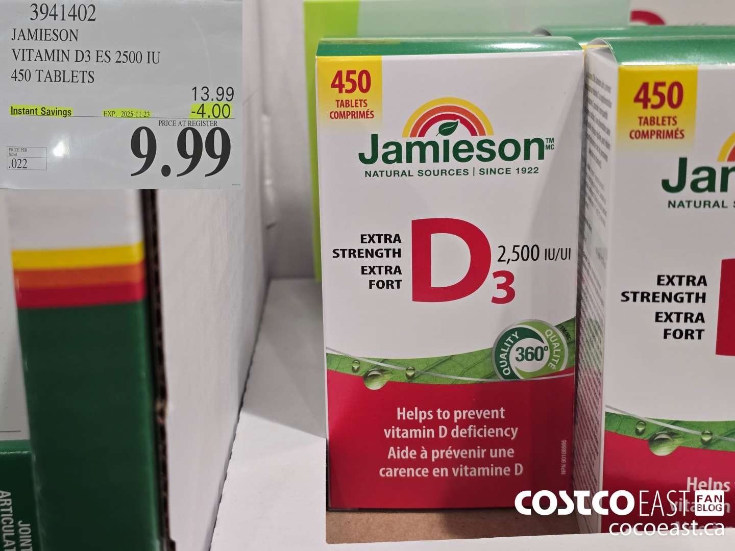 3941402 JAMIESON VITAMIN D3 2500 IU 450 TABLETS ($4.00 INSTANT SAVINGS EXPIRES ON 2025-11-23) $9.99