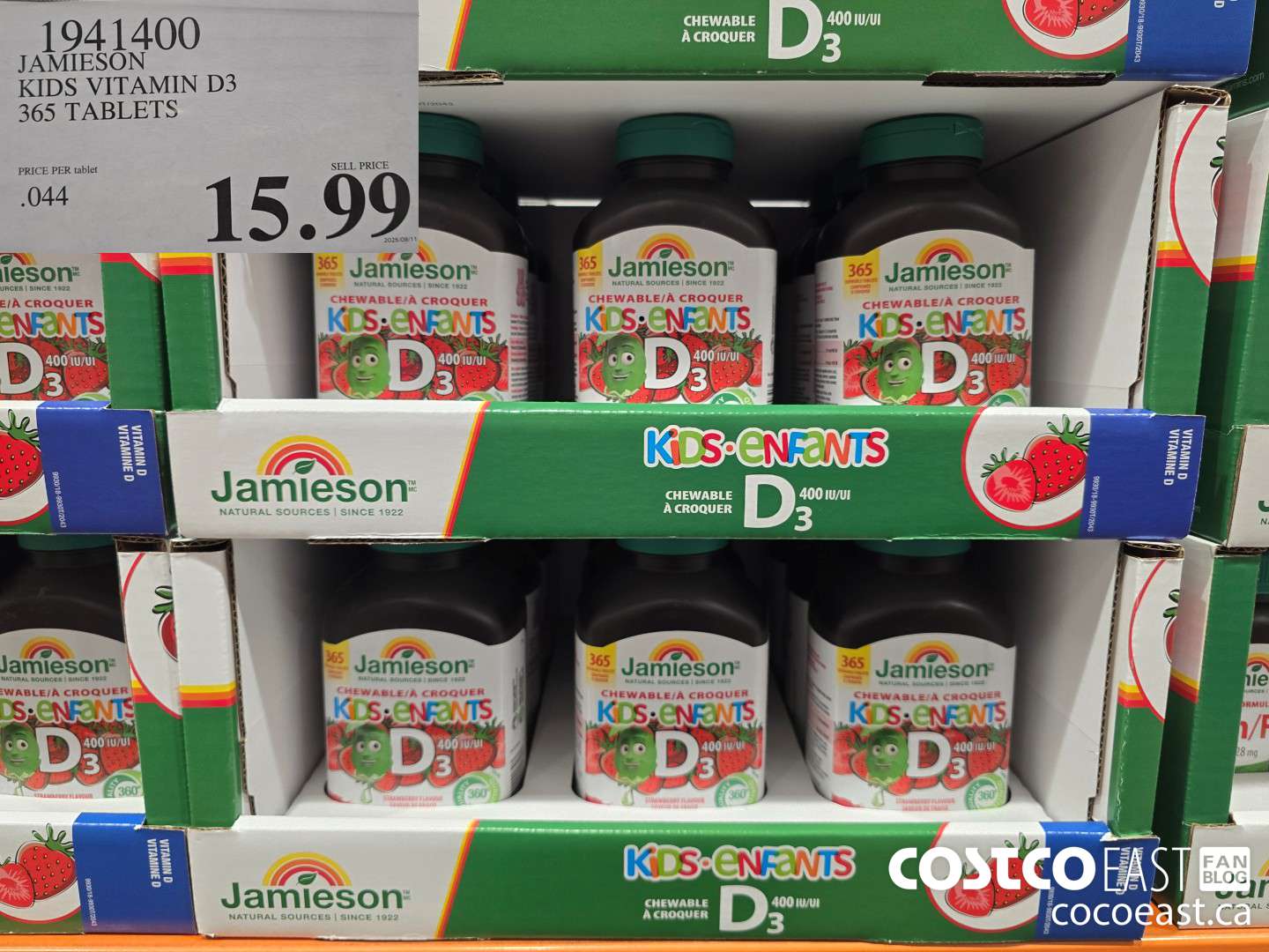 1941400 JAMIESON VITAMIN D3 FOR KIDS 365 TABLETS $15.99