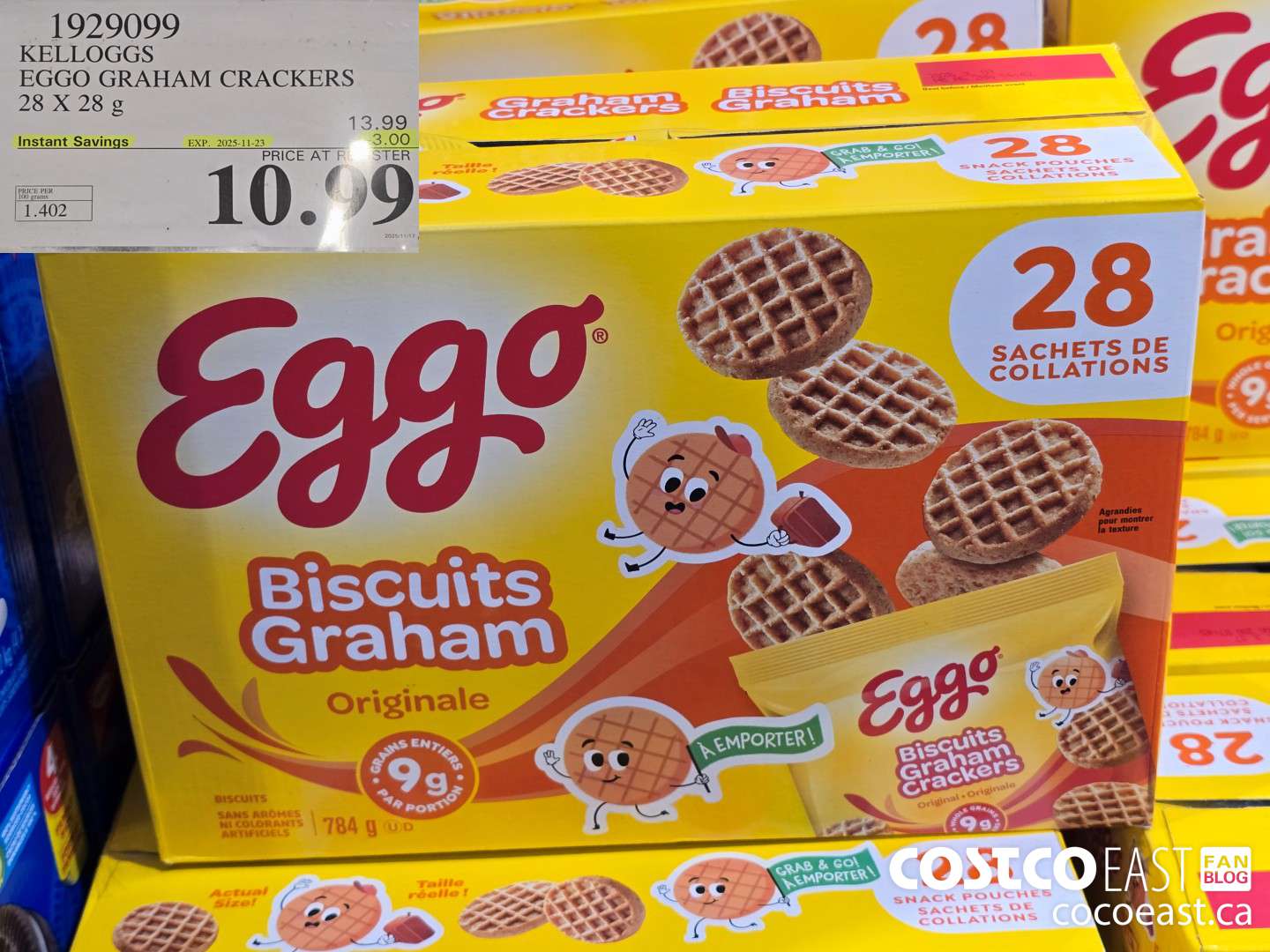 1929099 KELLOGGS EGGO GRAHAM CRACKERS ORIGINAL 28 X 28 g ($3.00 INSTANT SAVINGS EXPIRES ON 2025-11-23) $10.99