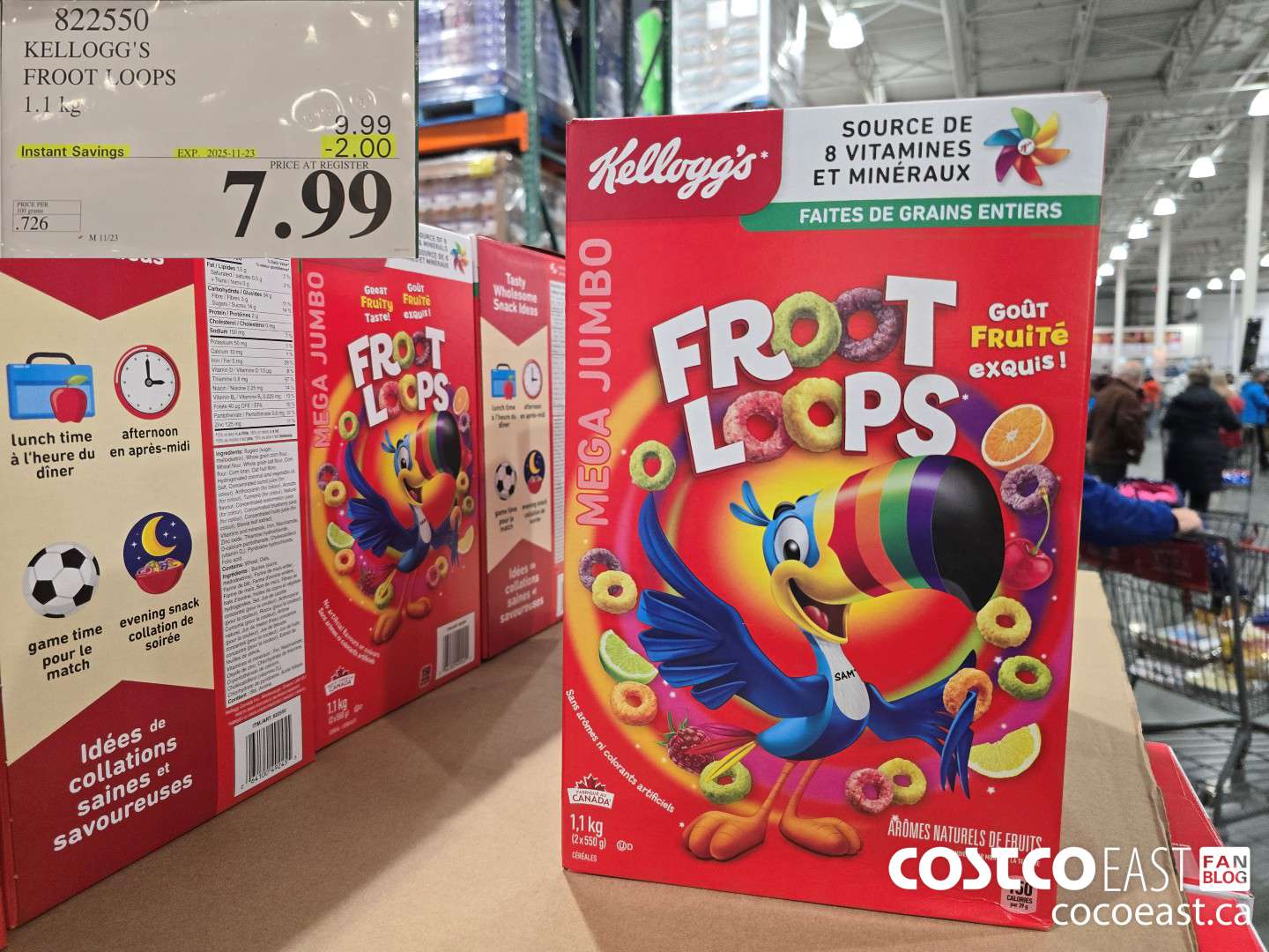 822550 KELLOGG'S FROOT LOOPS 1.1 kg ($2.00 INSTANT SAVINGS EXPIRES ON 2025-11-23) $7.99