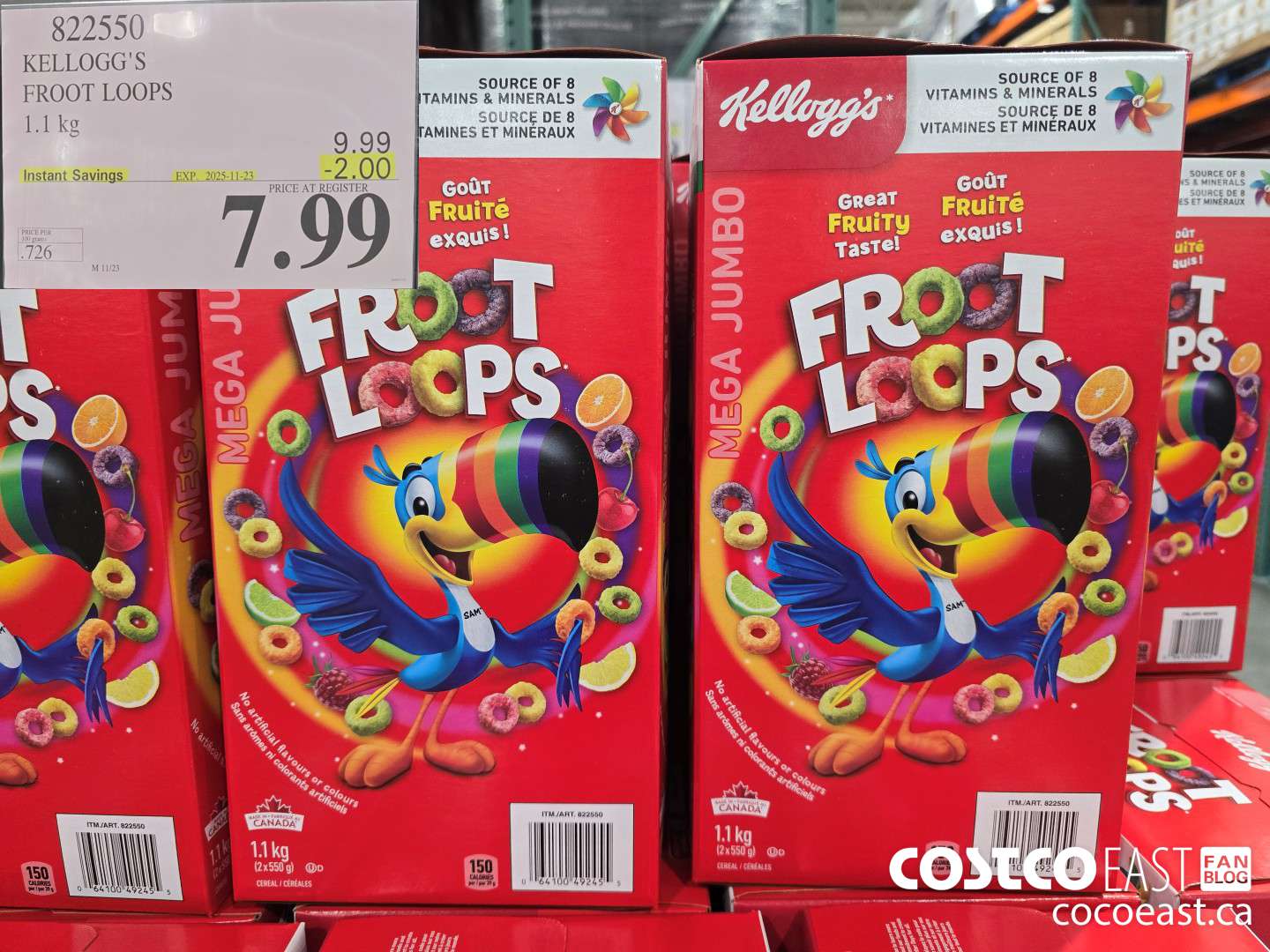 822550 KELLOGG'S FROOT LOOPS 1.1 kg ($2.00 INSTANT SAVINGS EXPIRES ON 2025-11-23) $7.99