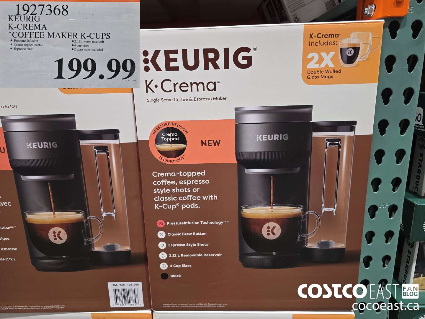 1927368 KEURIG K-CREMA COFFEE MAKER K-CUPS $199.99