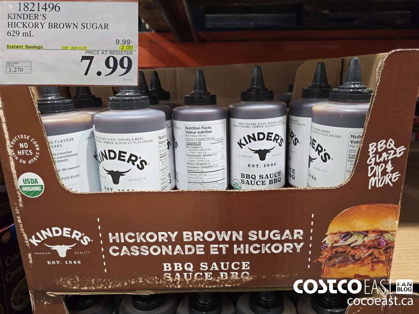 1821496 KINDER'S HICKORY BROWN SUGAR 629 mL ($2.00 INSTANT SAVINGS EXPIRES ON 2025-11-23) $7.99