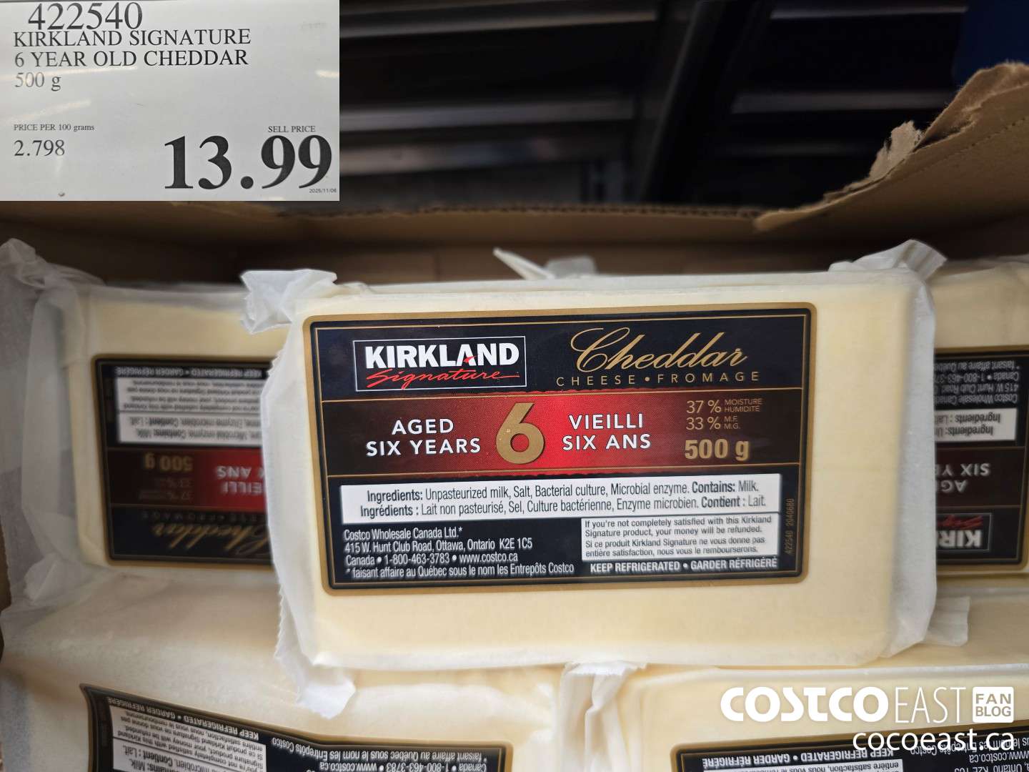 422540 KIRKLAND SIGNATURE 6 YEAR OLD CHEDDAR 500 g $13.99