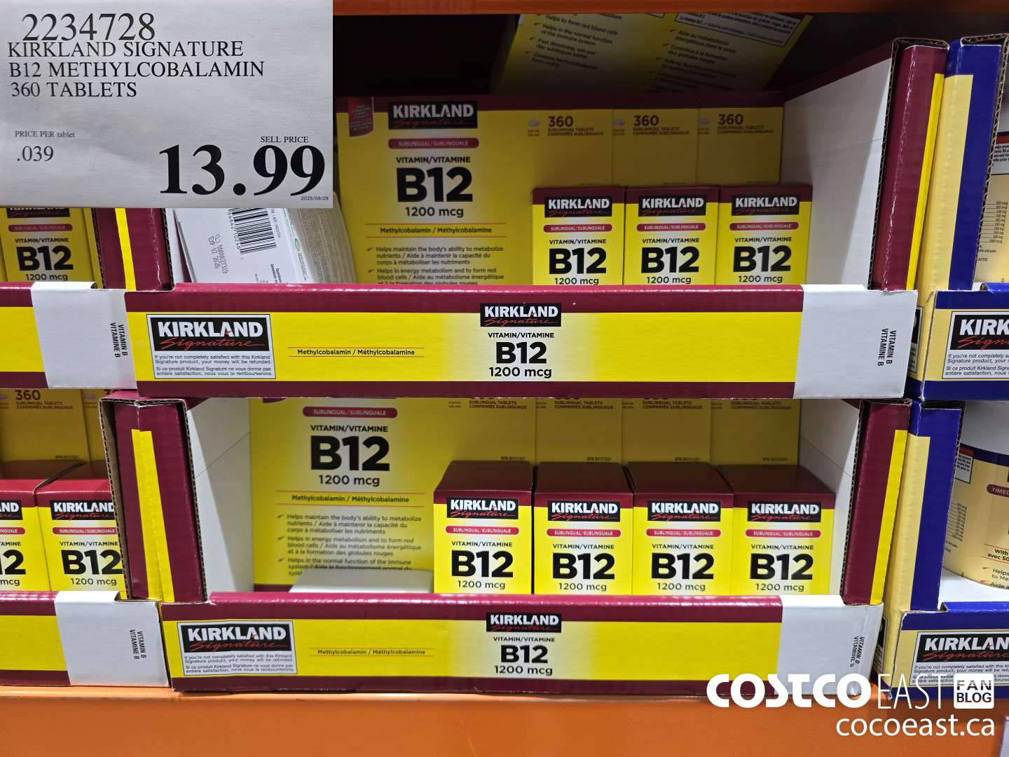 2234728 KIRKLAND SIGNATURE B12 METHYLCOBALAMIN 360 TABLETS $13.99