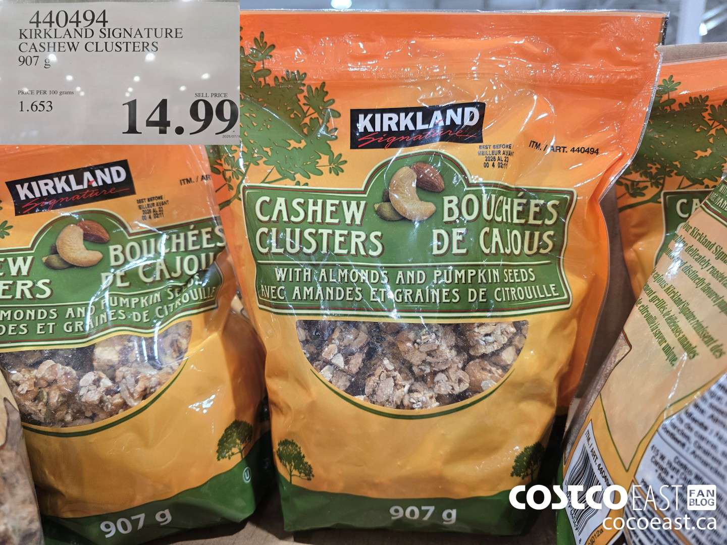 440494 KIRKLAND SIGNATURE CASHEW CLUSTERS 907 G $14.99