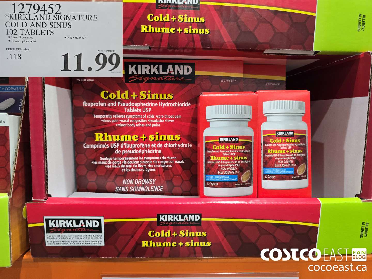 1279452 KIRKLAND SIGNATURE COLD AND SINUS 102 CAPLETS $11.99