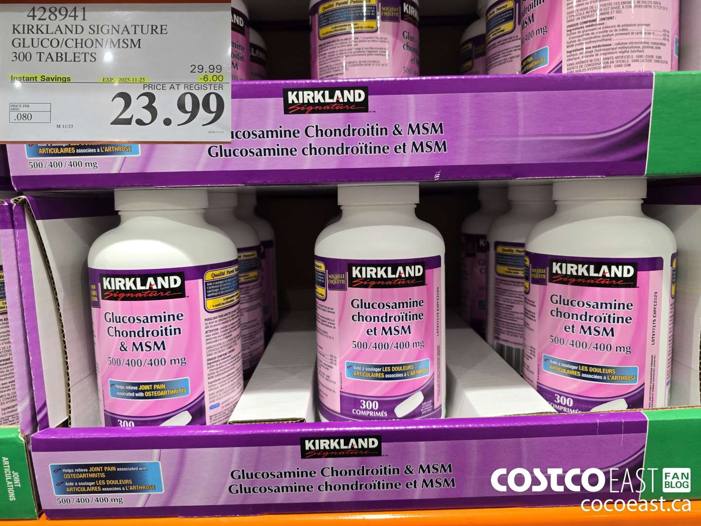 428941 KIRKLAND SIGNATURE GLUCO/CHON/MSM 300 TABLETS ($6.00 INSTANT SAVINGS EXPIRES ON 2025-11-23) $23.99