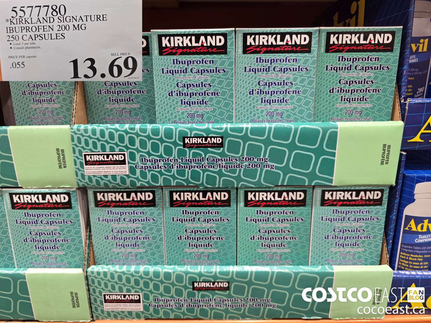 557780 KIRKLAND SIGNATURE IBUPROFEN 200 MG 250 CAPSULES $13.69