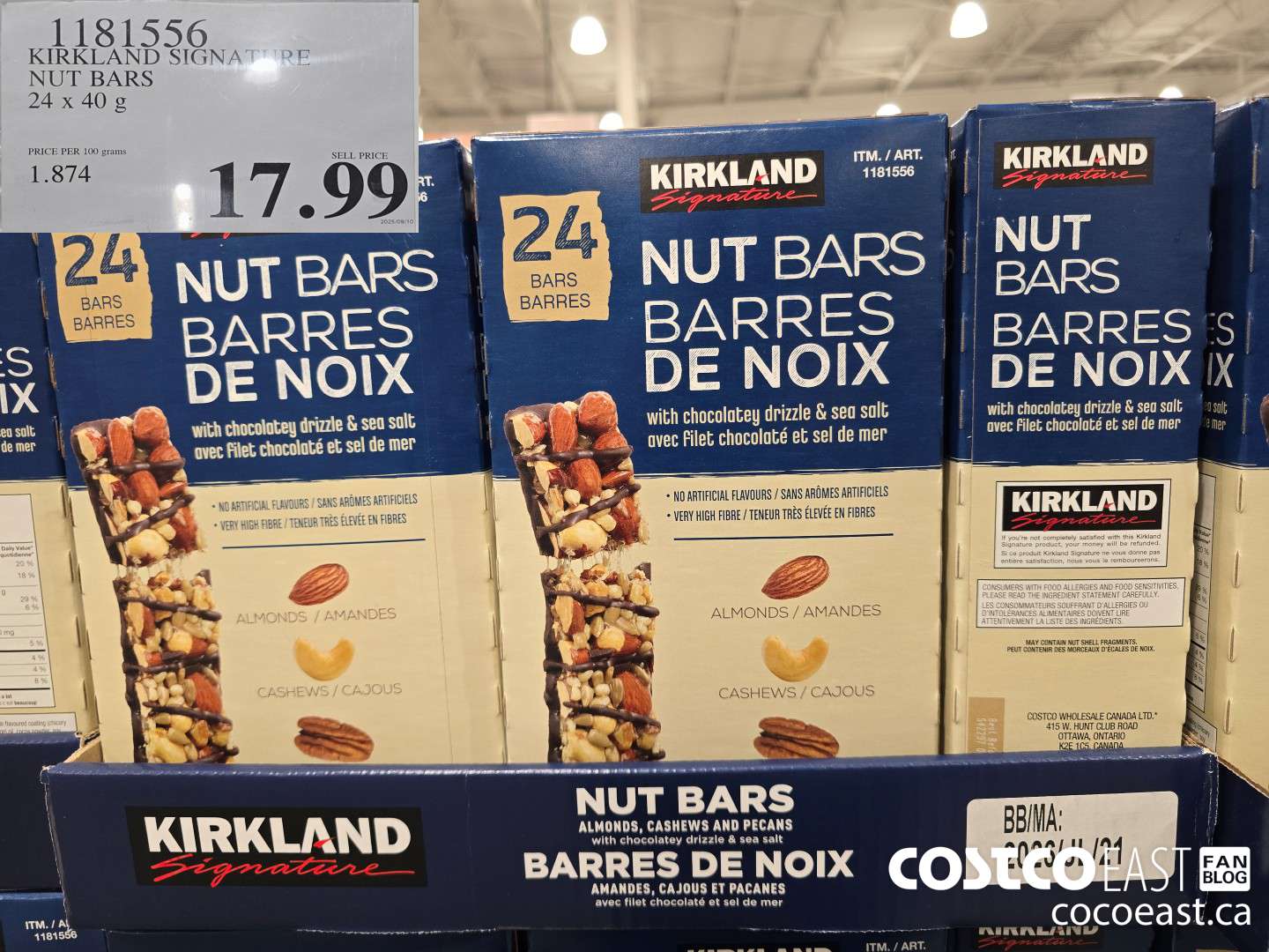 1181556 KIRKLAND SIGNATURE KS NUT BARS 24 X 40 G $17.99