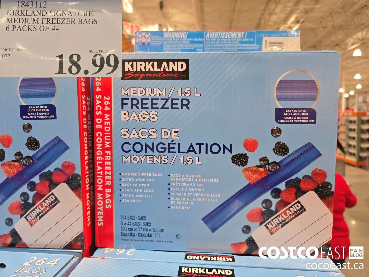 1843112 KIRKLAND SIGNATURE MEDIUM FREEZER BAGS 6 PACKS OF 44 $18.99