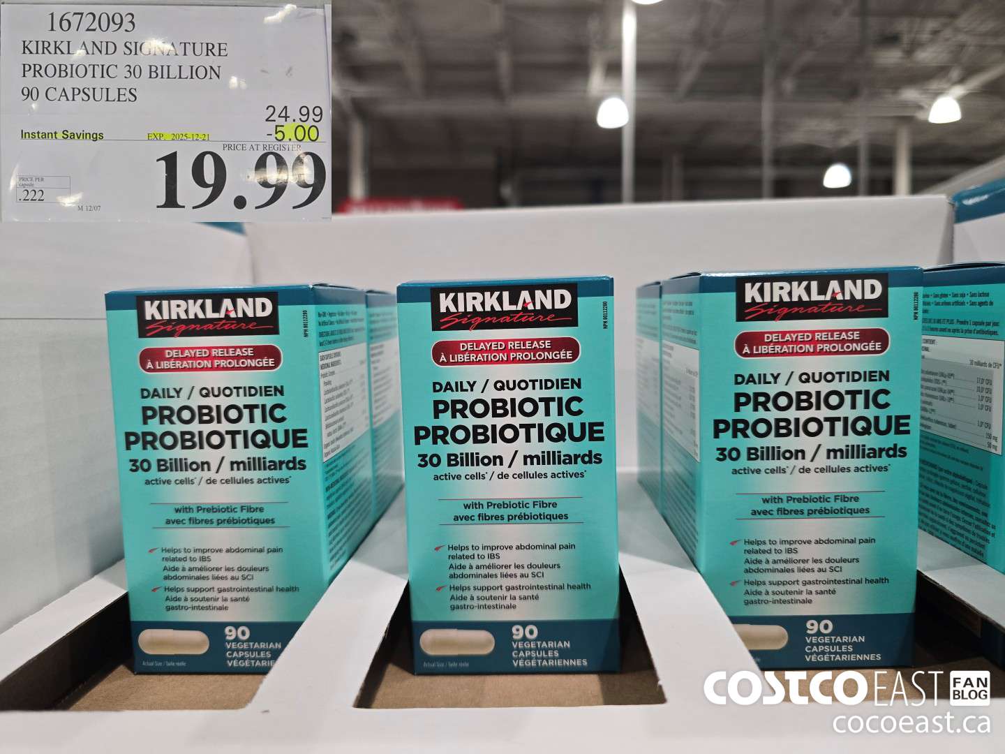 1672093 KIRKLAND SIGNATURE PROBIOTIC 30 BILLION 90 CAPSULES ($5.00 INSTANT SAVINGS EXPIRES ON 2025-12-21) $19.99