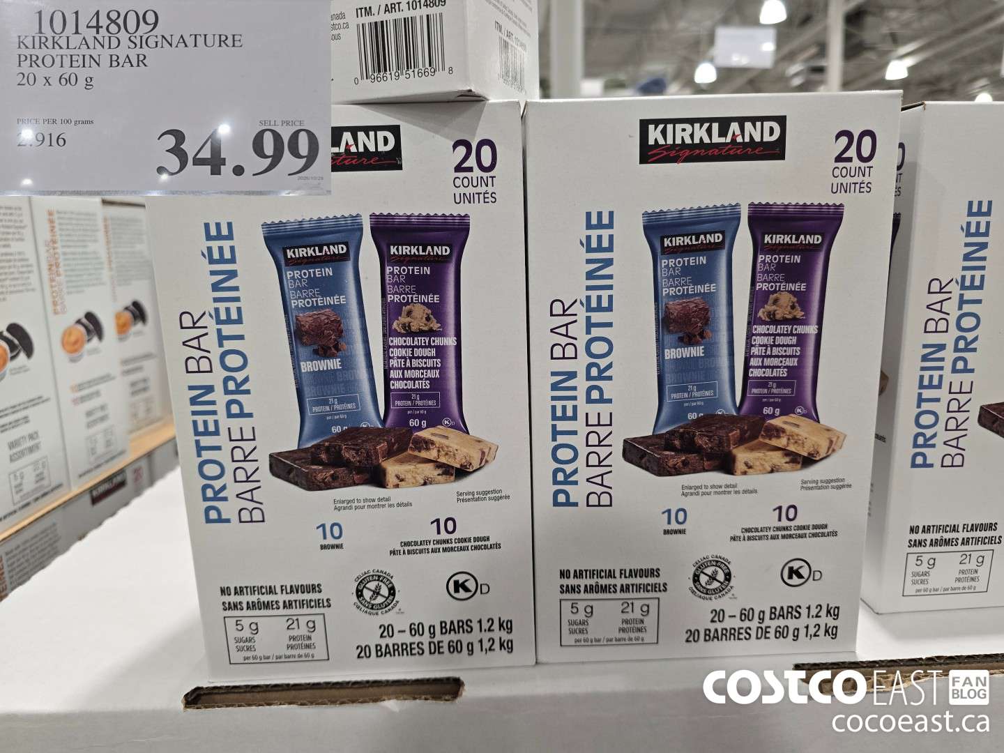 1014809 KIRKLAND SIGNATURE PROTEIN BAR 20 x 60 g $34.99