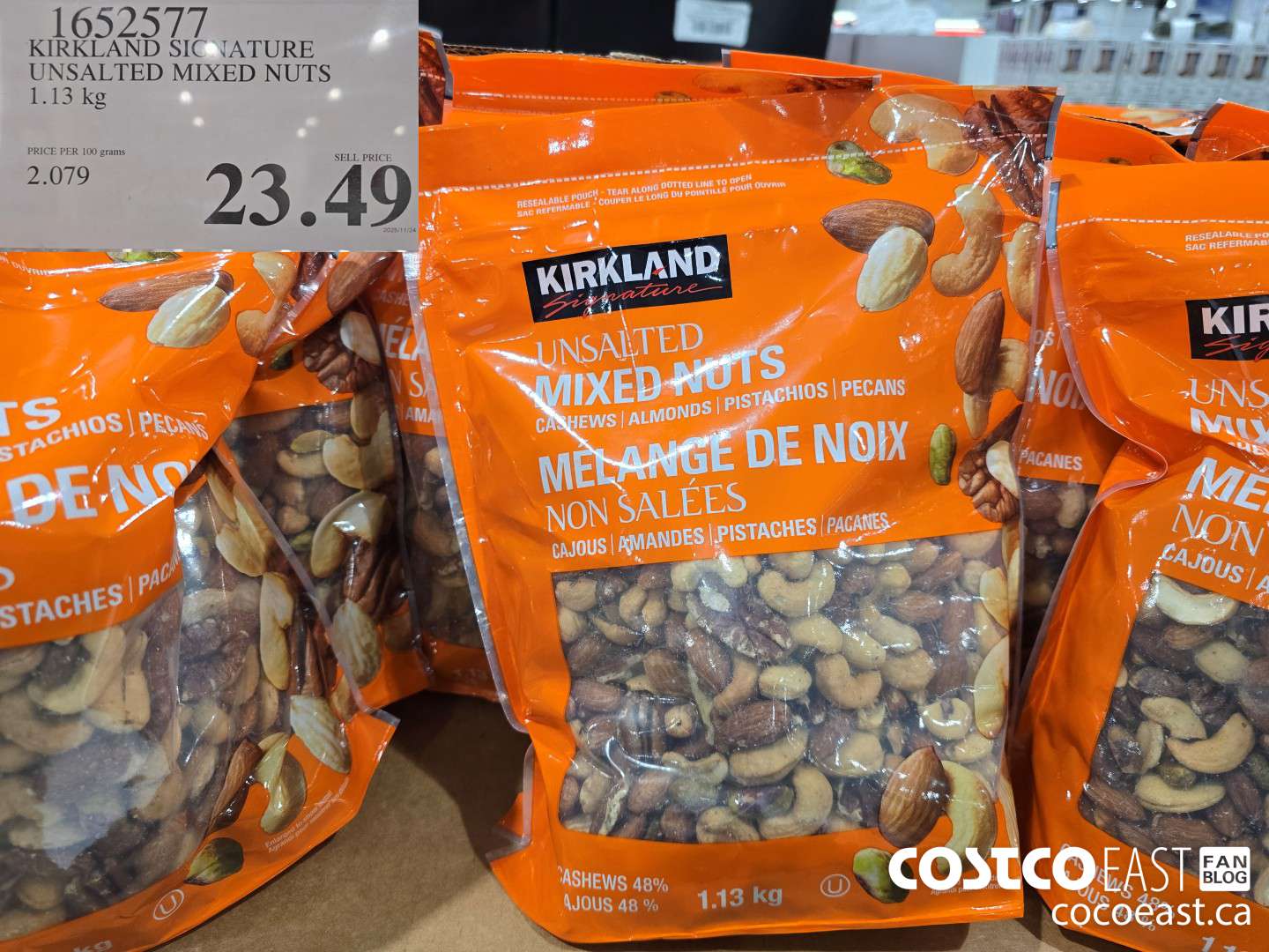 1652577 KIRKLAND SIGNATURE UNSALTED MIXED NUTS 1.13 KG $23.49